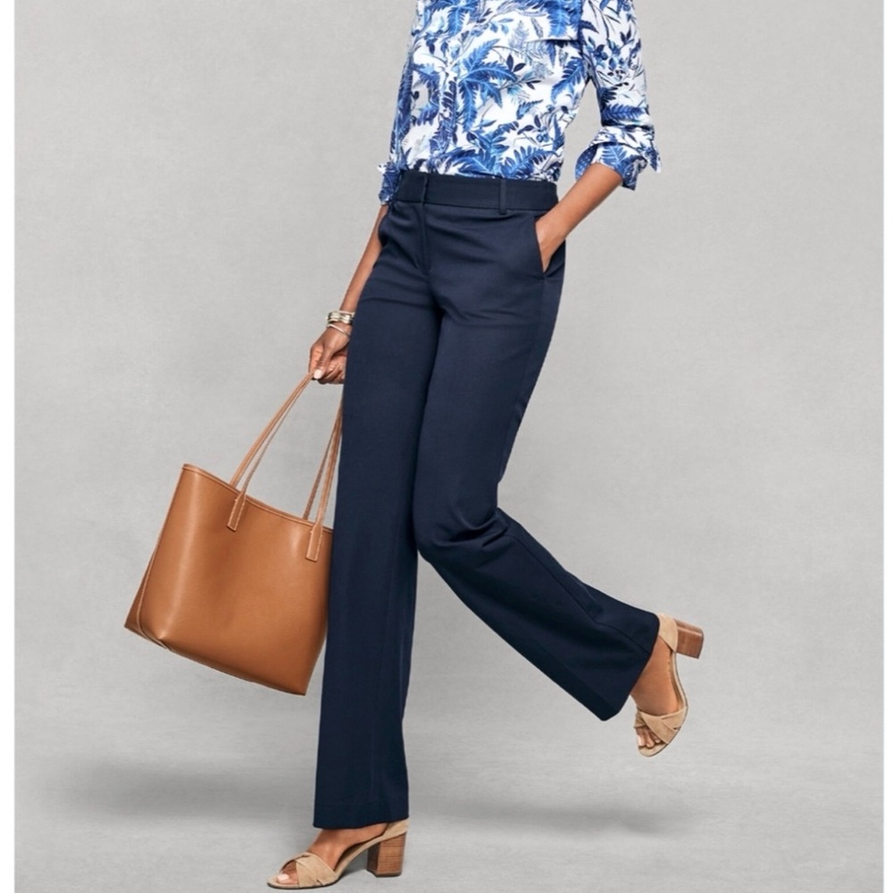 New Talbots Newport Pant Trouser Leg Full Length Navy Blue Size 8